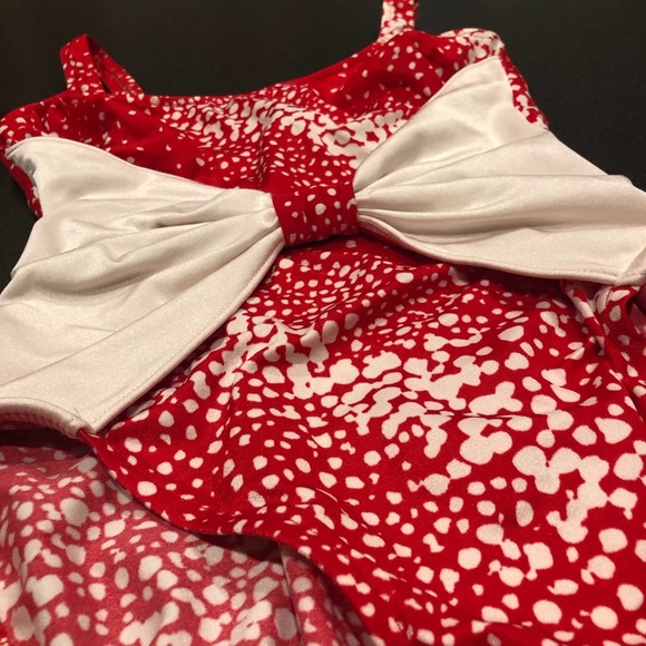 Vintage Mainstream Bow Front Red White Dot One Piece Swimsuit USA 80s 90s - Picture 5 of 13
